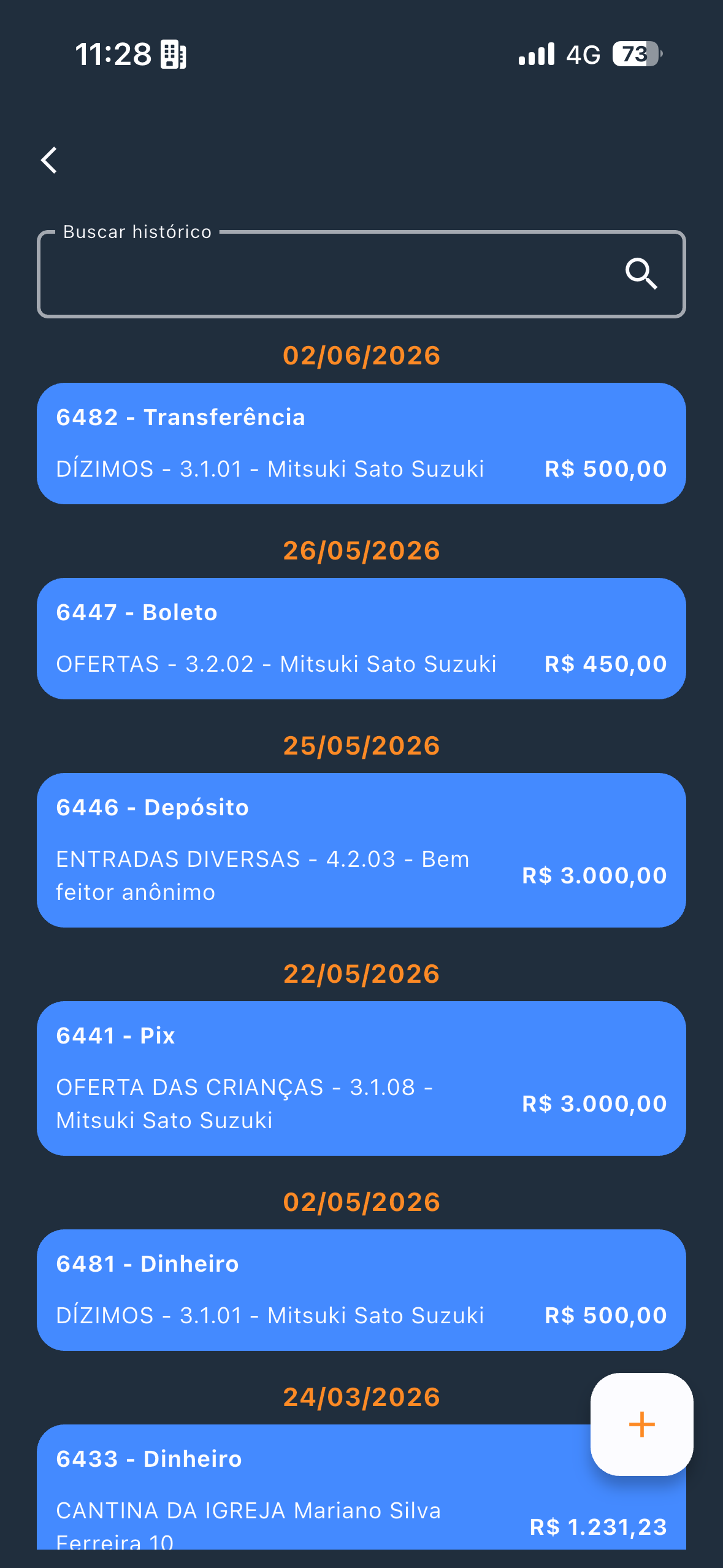 App Church — histórico financeiro